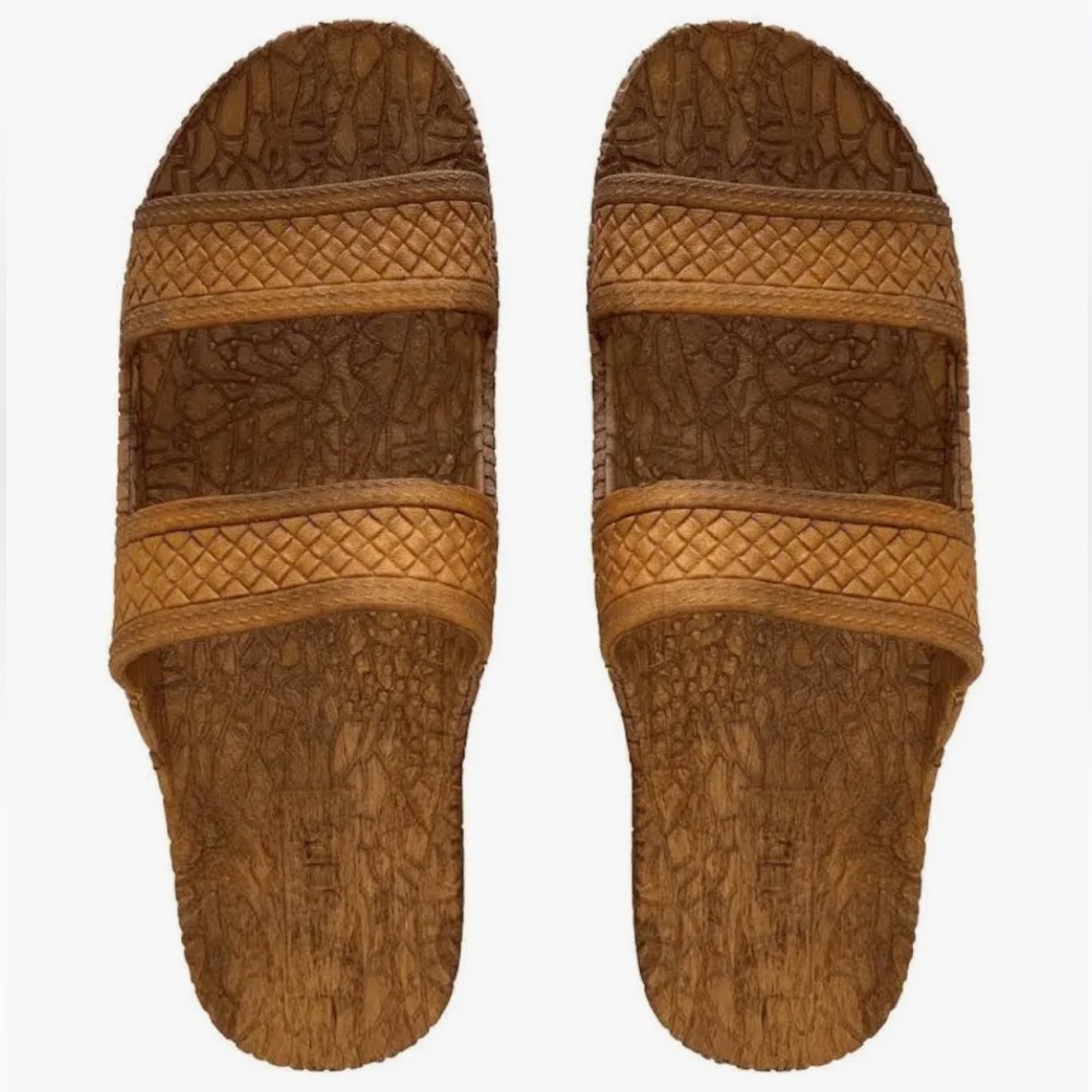 J-Slips Hawaiian Jesus Sandals Brown Textured Slides Women’s 9 - Picture 2 of 5
